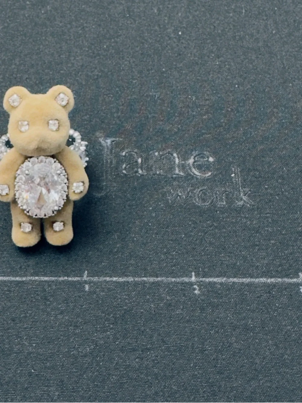 Plush Teddy Bear Ring with Crystal Center - Beige